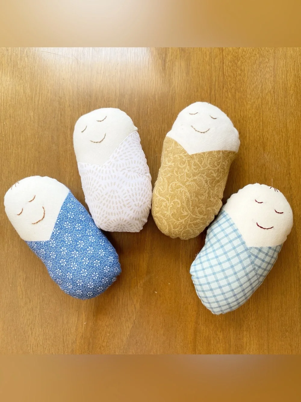 Lot of 4 Quilted Plush Swaddled Baby Babies Comfort Dolls Sleeping Eyes Handmade